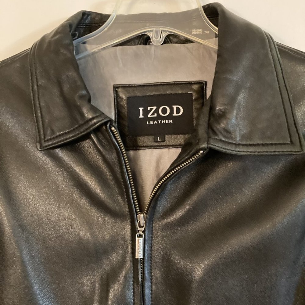 IZOD black leather bomber jacket butter soft! Size L